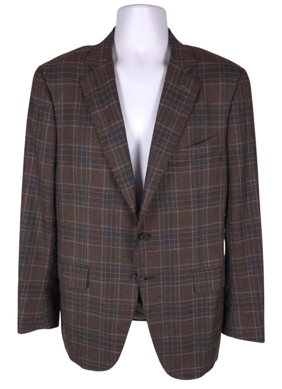 Isaia Gregory Plaid Silk Cashmere Blazer US 44 IT 54 Mens Brown Blue $4950